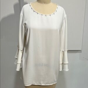 Coco Bianco Ivory Blouse with Pearl Trim